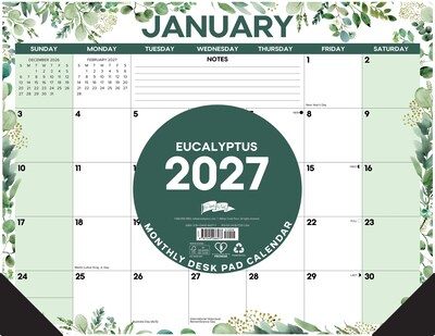 2027 Willow Creek Eucalyptus 22 x 17 Monthly Desk Pad Calendar, Assorted Colors (66577)