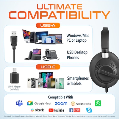 Delton 42Y Noise-Canceling Stereo Over-the-Ear Headset, USB Type-A (DWH42YAC)