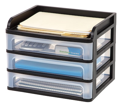 Iris Medium 3-Drawer Desktop Storage, Plastic, Black/Clear (150181)