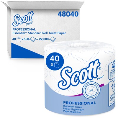 Scott Essential 2-Ply Standard Toilet Paper, White, 550 Sheets/Roll, 40 Rolls/Carton (48040)