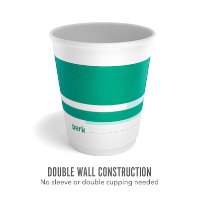 Perk™ Insulated Double Wall Paper Hot Cup, 10 oz., White/Teal, 40/Pack (PK59482)
