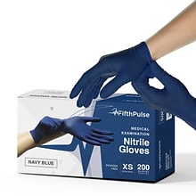 FifthPulse Powder Free Nitrile Gloves, Latex Free, X-Small, Navy Blue, 200/Box (FMN100418)