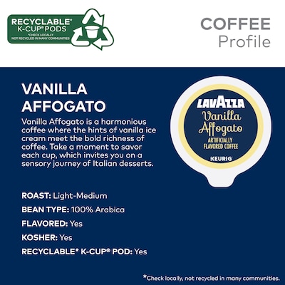 Lavazza Vanilla Affogato Coffee Keurig® K-Cup® Pods, Light Roast, 22 Pods/Box (5000384733)