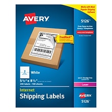 Avery TrueBlock Laser Shipping Labels, 5-1/2 x 8-1/2, White, 2 Labels/Sheet, 100 Sheets/Box (5126)