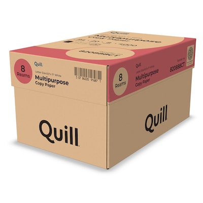 Quill Brand® 8.5 x 11 Multipurpose Copy Paper, 20 lbs., 94 Brightness, 500 Sheets/Ream, 8 Reams/Ca