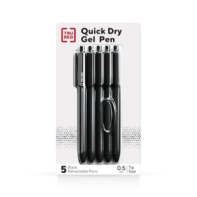 TRU RED™ Retractable Quick Dry Gel Pens, Fine Point, 0.5mm, Black, 5/Pack (TR54486)