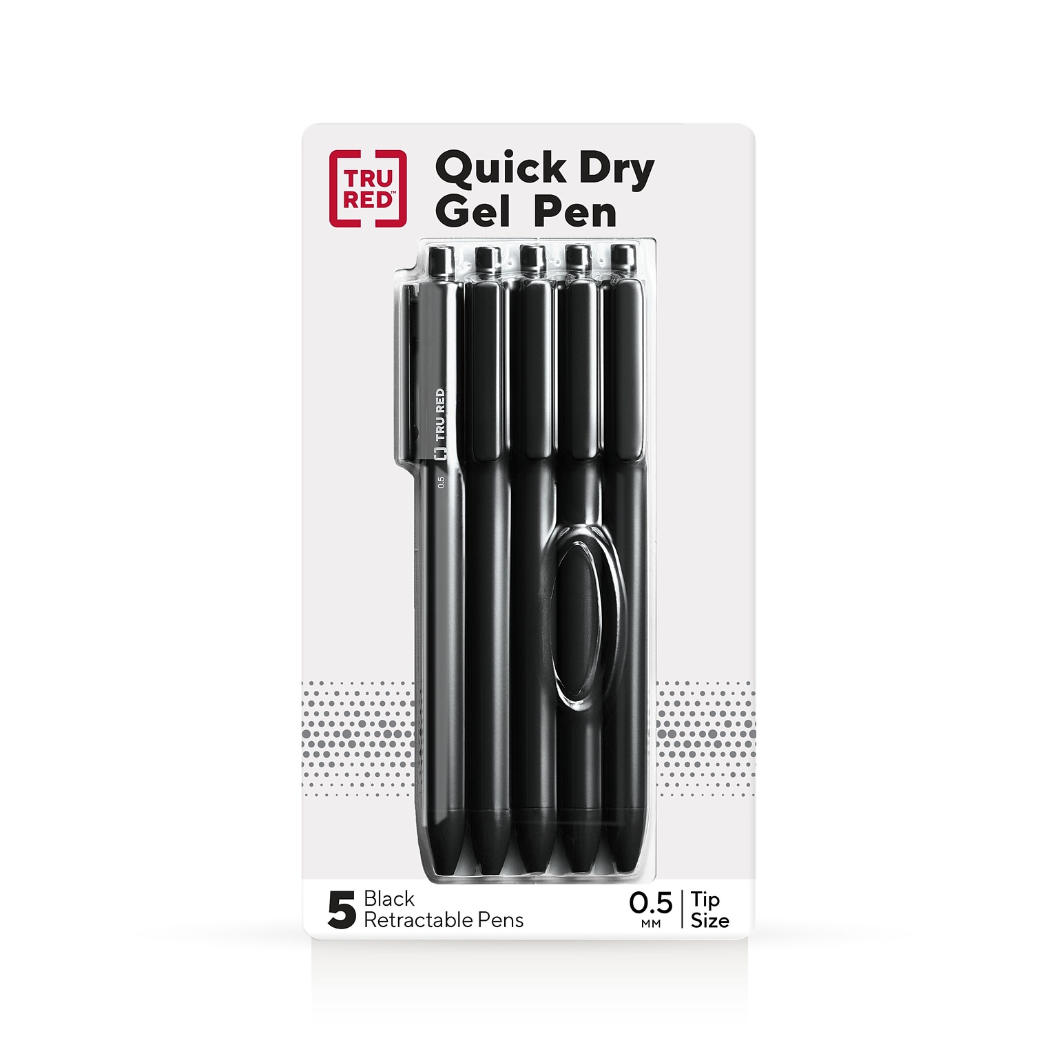 TRU RED™ Retractable Quick Dry Gel Pens, Fine Point, 0.5mm, Black, 5/Pack (TR54486)