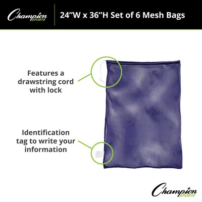 Champion Sports Nylon-Mesh Equipment Bag. Assorted Colors, Set of 6 (CHSMB21SET)