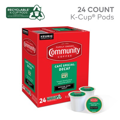 Community Coffee Cafe Special Decaf Coffee Keurig® K-Cup® Pods, Medium Dark Roast, 24/Box (500037432