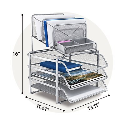 TRU RED™ All-In-One 10-Compartment Wire Mesh Compartment Storage, Silver (TR57531)