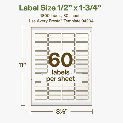 Avery Hemp Rectangle Laser/Inkjet Multipurpose Labels, 1/2" x 1-3/4", Off-White (4800/Box)