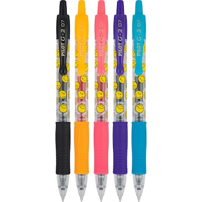 Pilot G2 SmileyWorld Retractable Gel Pen, Fine Point, 0.7mm, Assorted Ink, 5 Pack (G2HC5004F)