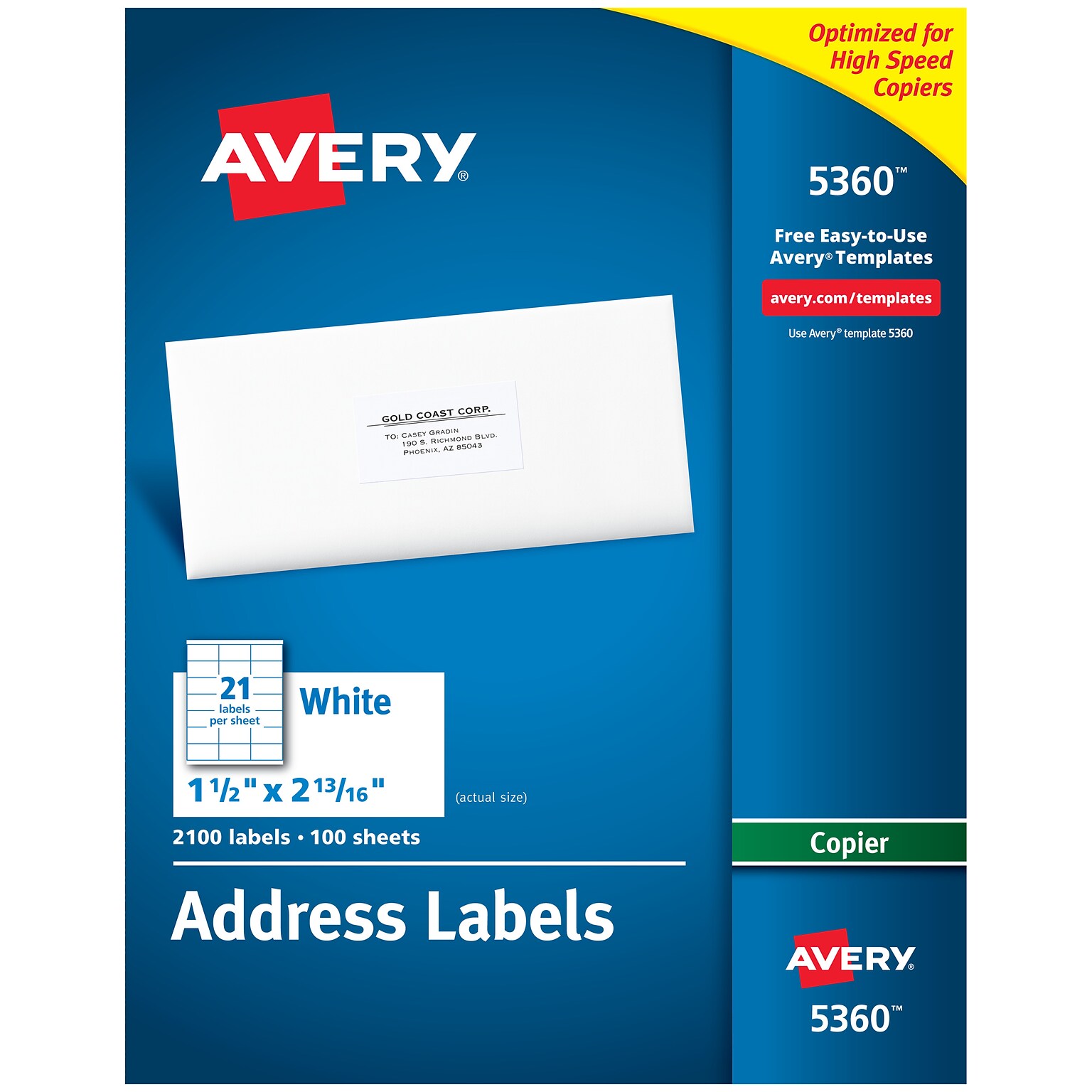 Avery Copier Address Labels, 1 1/2 x 2-13/16, White, 2,100 Labels/Box (5360)