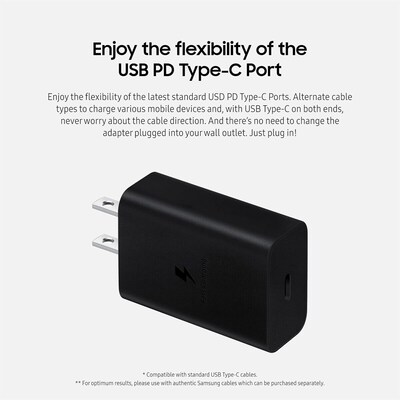 Samsung USB-C Wall Charger, 15W, Black (EP-T1510NBEGUS)