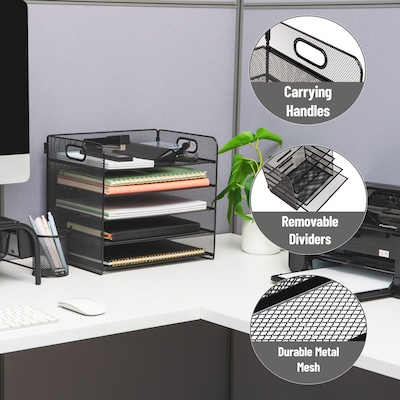 Mind Reader 5-Compartment Metal Desk Tray, Black (5MTROG-BLK)