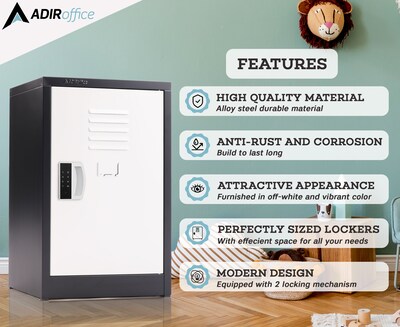 AdirOffice 24"H Single Tier Black/White Storage Locker (ADI629-02-B-W-DL)
