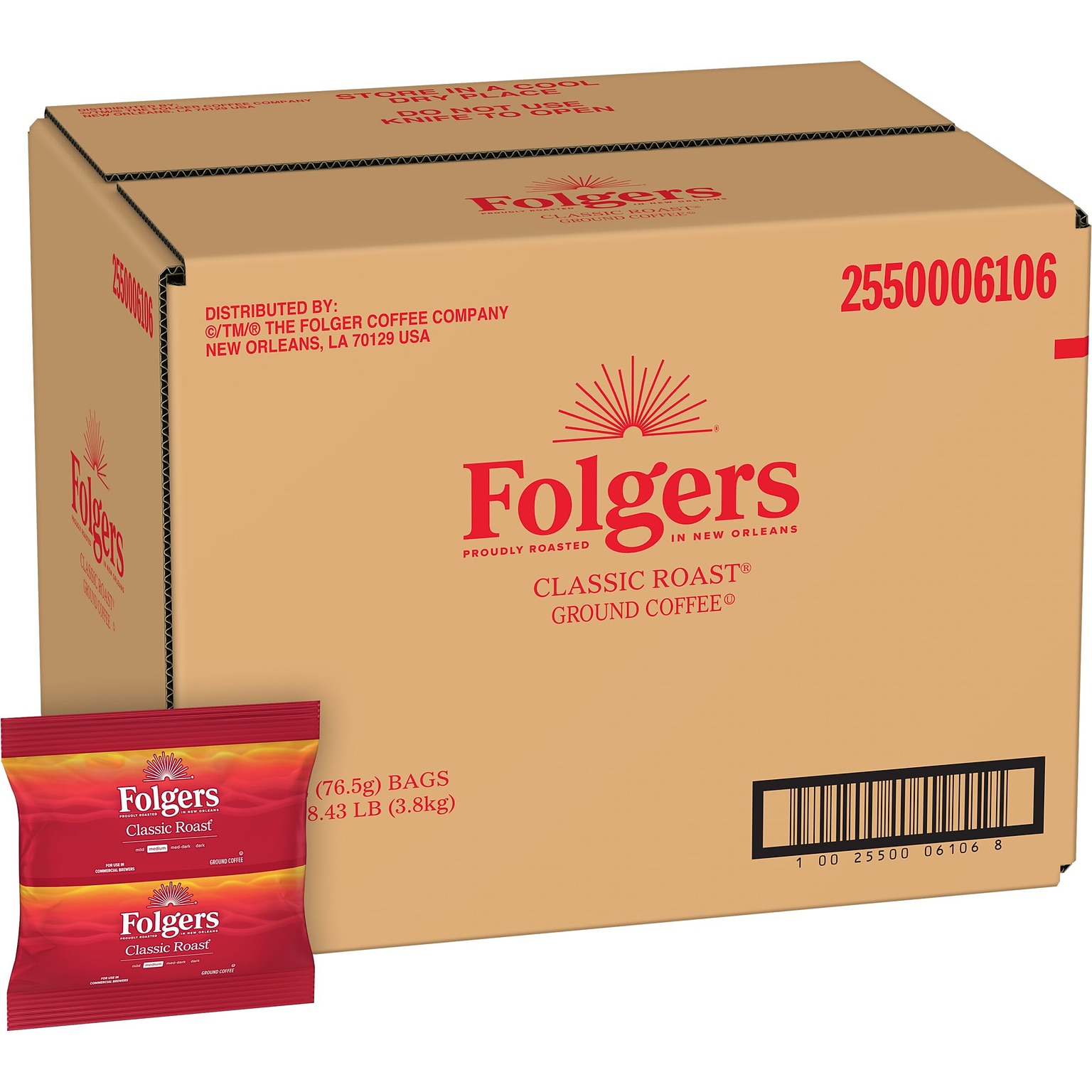 Folgers Classic Roast Coffee Fraction Pack, Medium Roast, 2.7 oz., 50/Carton (2550006106)