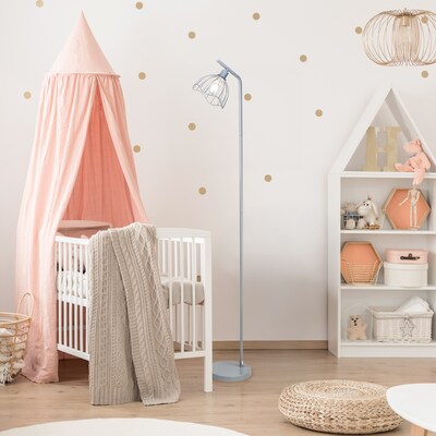 Simple Designs Sleek Essentials 54.5" Metal Floor Lamp with Wire Cage Shade, Gray (LF1050-GRY)