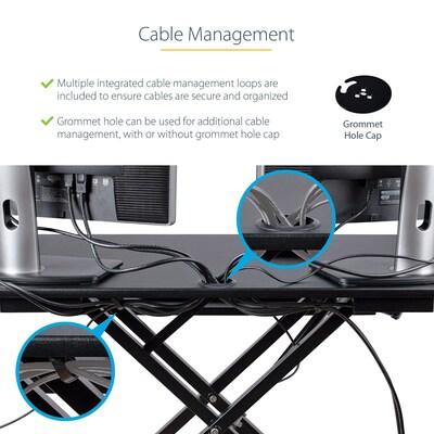 StarTech Adjustable Large Surface Corner Sit Stand Desk Converter for Dual Monitors, Keyboard Tray, 35" x 21" (ARMSTSCORNR)