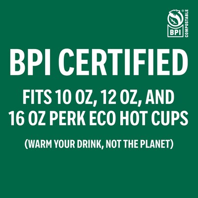 Perk™ Eco Compostable Plastic Hot Cup Lid, 10/12/16 Oz., White, 50/Pack (PK56218)
