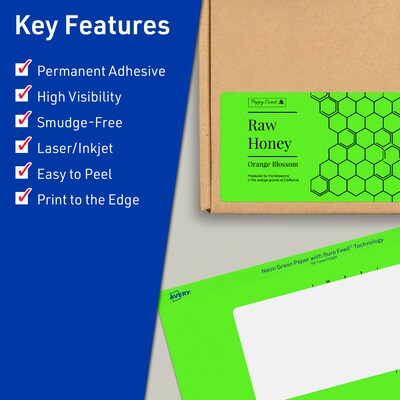 Avery Rectangle Multipurpose Labels, 2.5 x 4, Neon Green, 240/Box (94245)