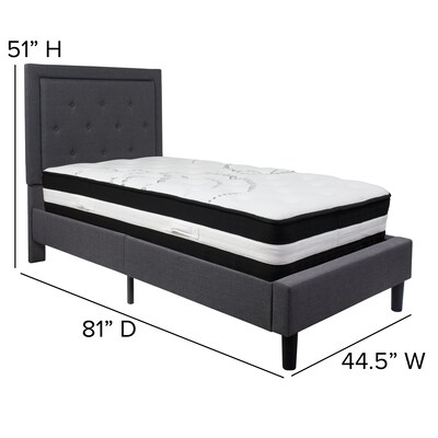 Flash Furniture Roxbury Tufted Upholstered Platform Bed in Dark Gray Fabric with Pocket Spring Mattress, Twin (SLBM29)