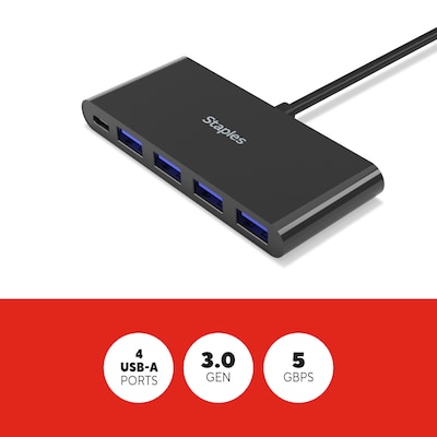 Staples TECH 4-Port USB 3.0 Hub, Black (ST62372)