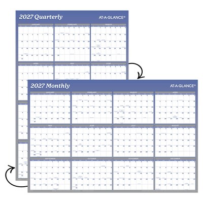 2027 AT-A-GLANCE 36" x 24" Yearly Dry-Erase Wall Calendar, Reversible, White/Blue (A1102-27)