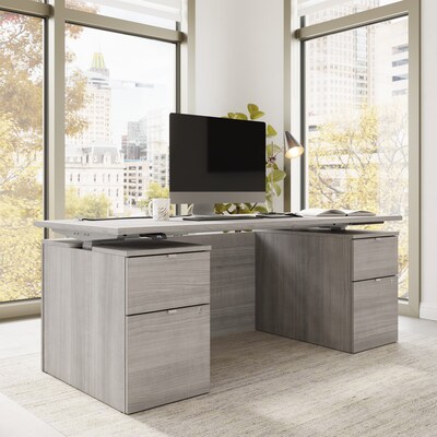 Bush Business Furniture Stratus 72W Electric Adjustable Standing Desk with Drawers and Panel, Platinum Gray (SUT012PG)