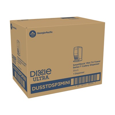 Dixie Ultra SmartStock Tri Tower Cutlery Station Mini Plastic Dispenser, Heavy-Weight, Black (DUSSTDSP3MINI)