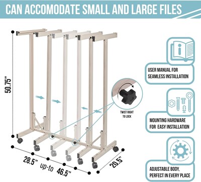 AdirOffice Mobile Plan Center for Blueprints Adjustable Large File Stand Storage Cart, Gray (615)