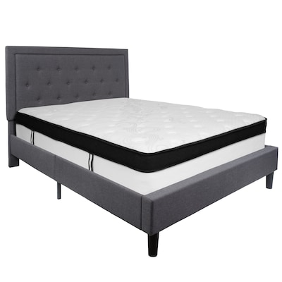 Flash Furniture Roxbury Tufted Upholstered Platform Bed in Dark Gray Fabric with Memory Foam Mattres