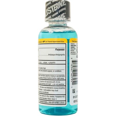 Listerine Cool Mint Mouthwash, 3.2 oz Trial Size Bottle, 8 Bottles/Dispensit Box, 12 Dispensit Boxes/Carton