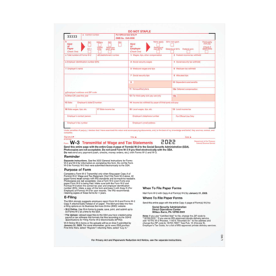 TOPS 2022 W-3 Tax Form, 1-Part, 25/Pack (LW325) | Quill