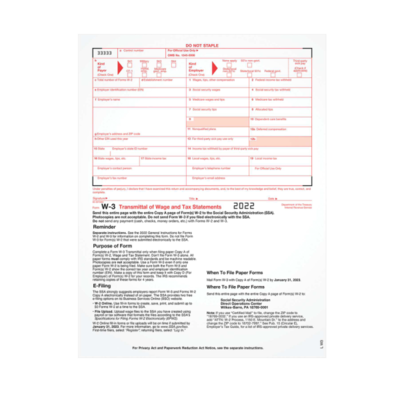 TOPS 2022 W-3 Tax Form, 1-Part, 25/Pack (LW325)