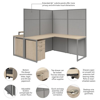Bush Business Furniture Easy Office 66"H x 119"W 2 Person T-Shaped Cubicle Panel Workstation, Natural Elm (EODH56SNE-03K)