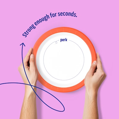 Perk™ Medium-Weight Paper Plates, 8.5", White/Orange, 125/Pack (PK54329)