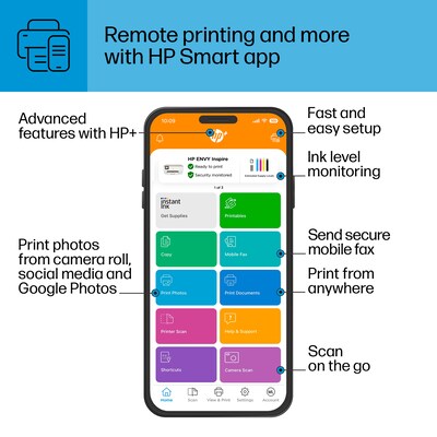 HP ENVY Inspire 7255e Wireless All-in-One Color Photo Printer, Scan, Copy, Best for Home, 3 Months of Free Ink with HP+ (1W2Y9A)