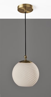 Adesso Incandescent Swirl Pendant Lamp, 10.5H, Antique Brass/White Swirl Glosted Glass (3256-21)