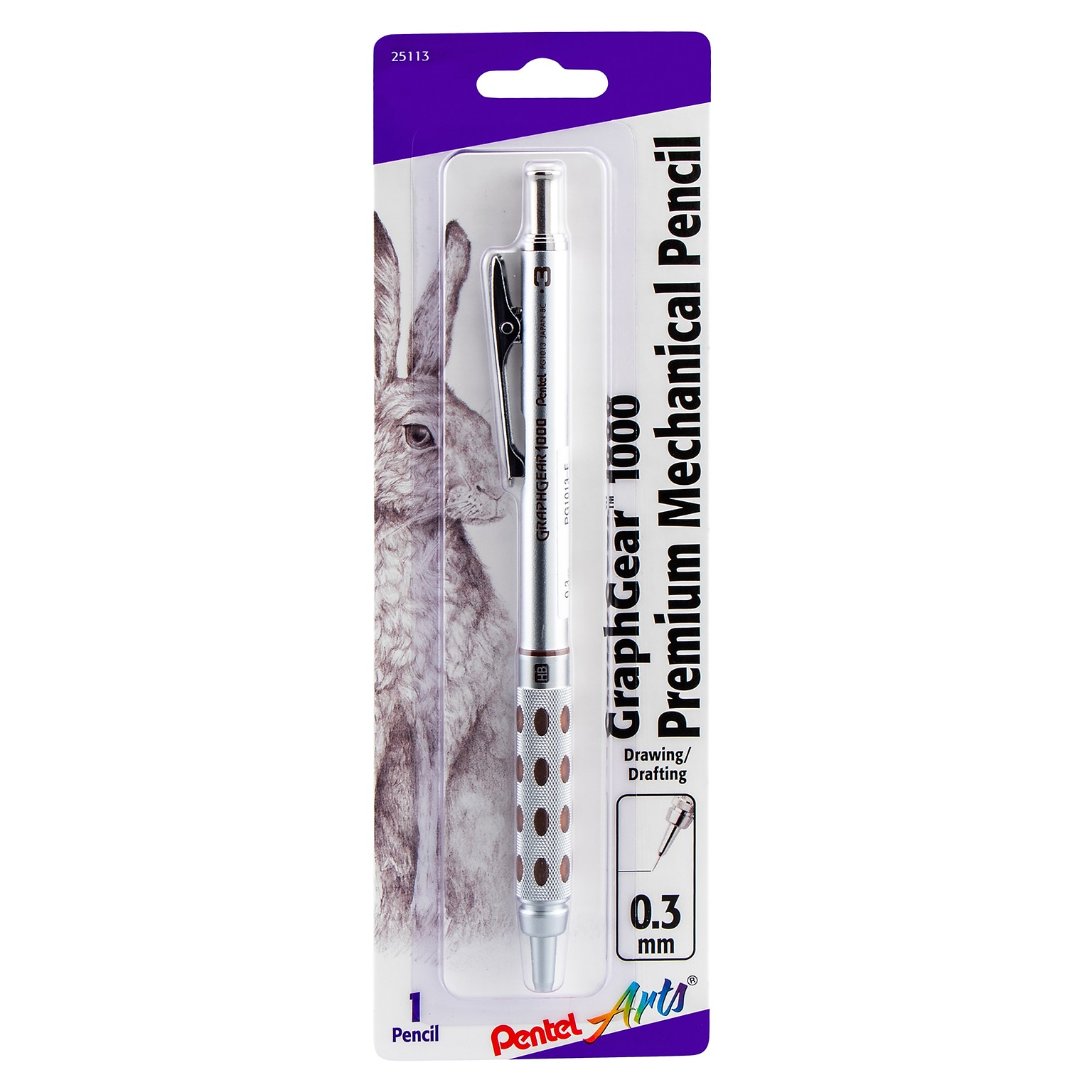 Pentel GraphGear 1000 Mechanical Pencil, 0.3mm, #2 Hard Lead (PTAPG1013EPABP)
