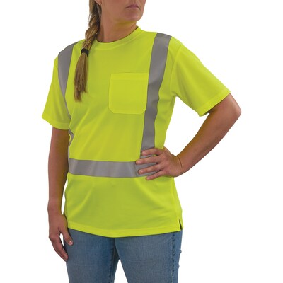 GloWear 8274 High Visibility Short Sleeve Women’s T-Shirt, ANSI Type R Class 2, Lime, X-Large (22075)