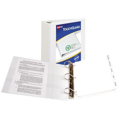 Avery TouchGuard Protection Heavy Duty 4" 3-Ring View Binders, Slant Ring, White (17145)