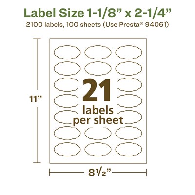 Avery EcoFriendly Laser/Inkjet Decorative Edge Multipurpose Labels, 1-1/8" x 2-1/4", White, 2100/Box (94061)