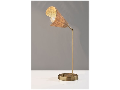 Adesso Cove Incandescent Desk Lamp, 20.25", Natural Rattan/Antique Brass (5112-21)