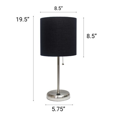 Creekwood Home Oslo Duo 19.5" LED Table Lamp with USB Port, Brushed Steel/Black Shade, 2/Set (CWT-2012-BK-2PK)