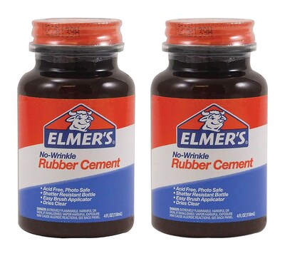 Two Each Elmer's No-Wrinkle Rubber Cement, 4 oz. (E904)