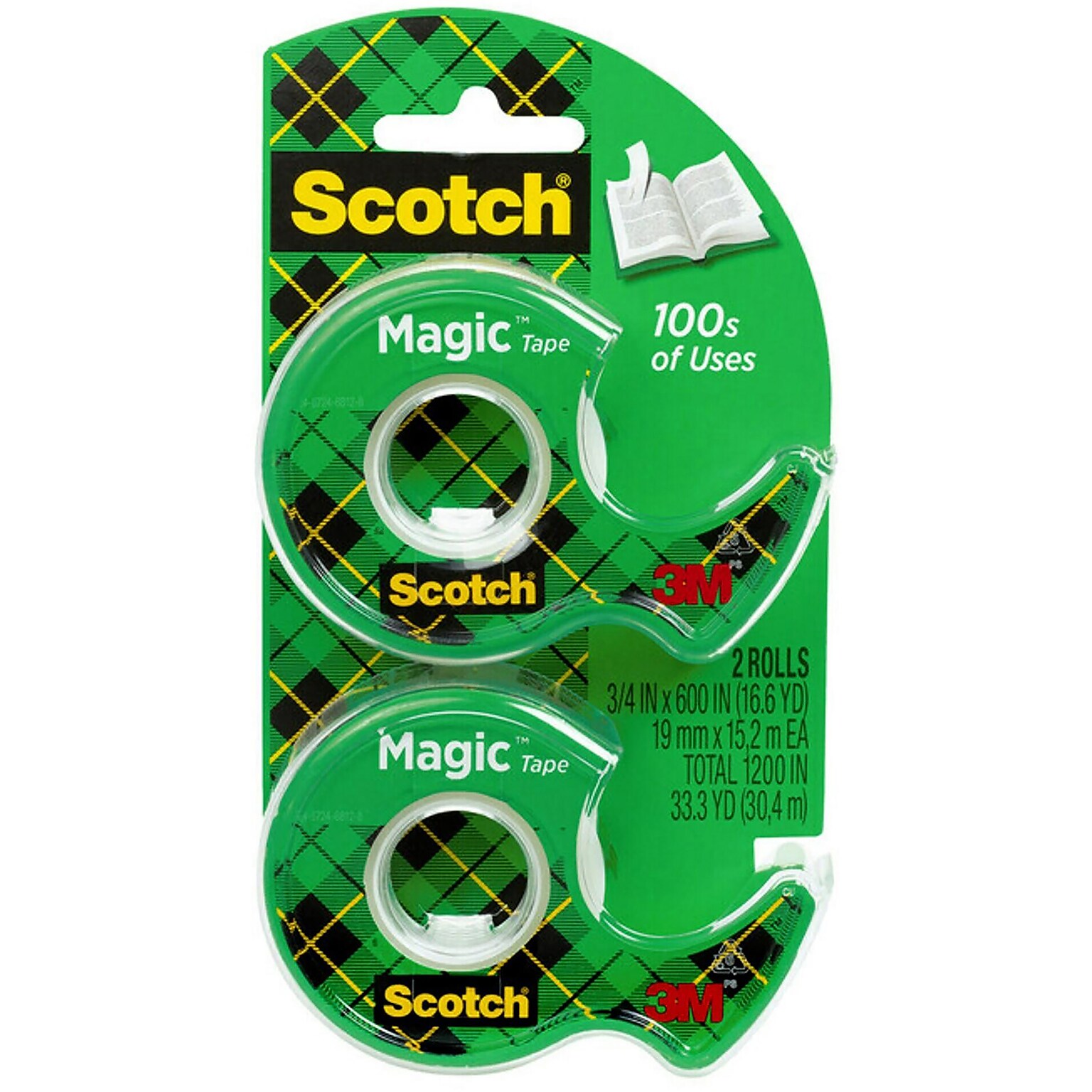 Scotch® Magic™ Invisible Tape with Dispenser, 3/4 x 16.67 yds., 2/Pack (122DM-2)