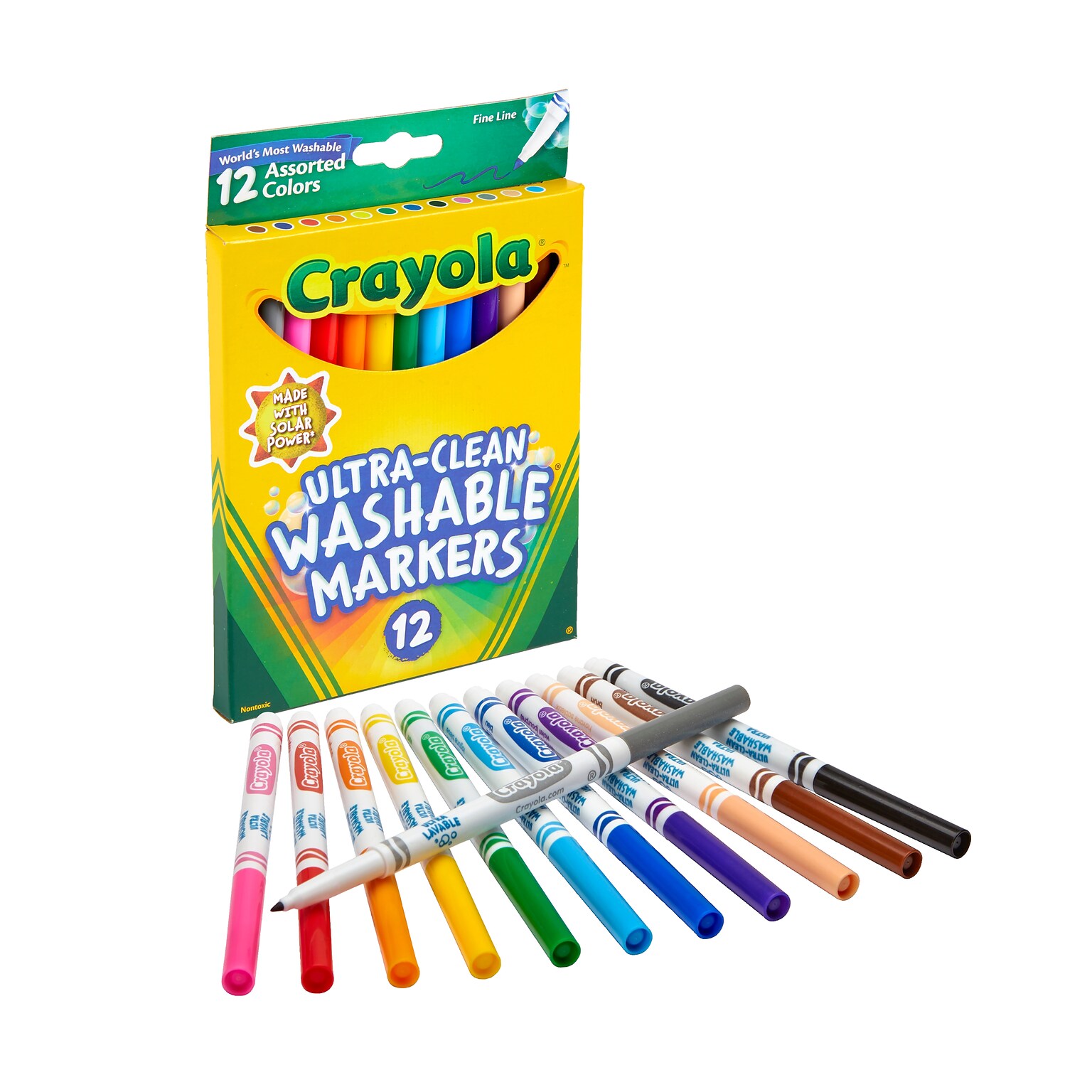 Crayola Ultra-Clean Washable Markers, Fine, Assorted Colors, 12/Box (58-7813)