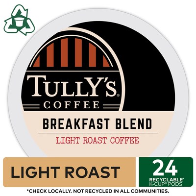 Tully's Breakfast Blend Coffee, Light Roast, 0.40 oz. Keurig® K-Cup® Pods, 24/Box (192719)