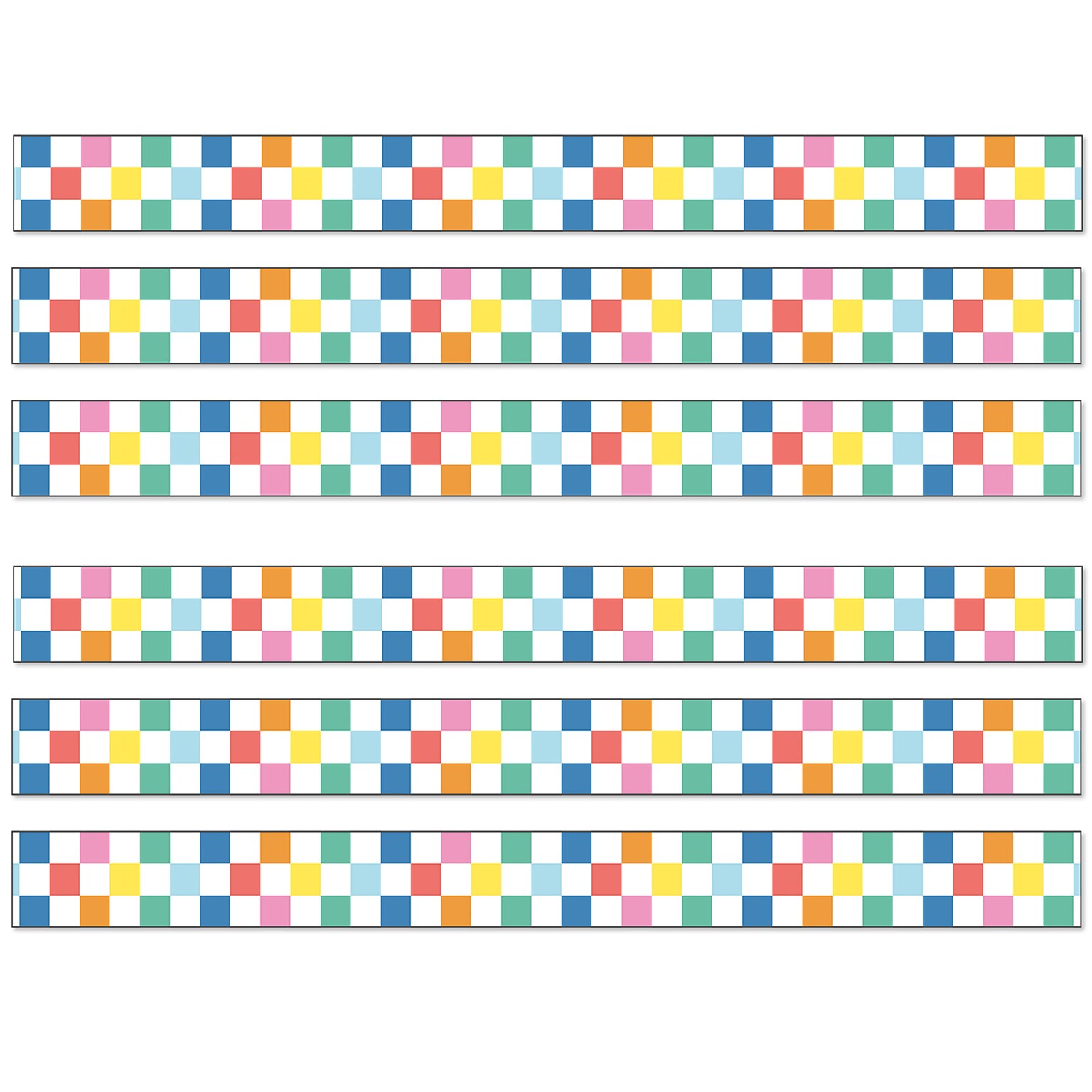 Carson-Dellosa We Stick Together Straight Bulletin Board Borders, 3 x 3, Checkered Rainbow, 6/Bundle (CD-108521-6)